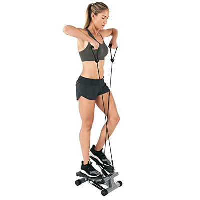 Sunny Health & Fitness Mini Stepper for Exercise Low-Impact Stair Step Cardio Equipment with Resistance Bands, Digital Monitor, Optional Twist Motion Stepper , Black