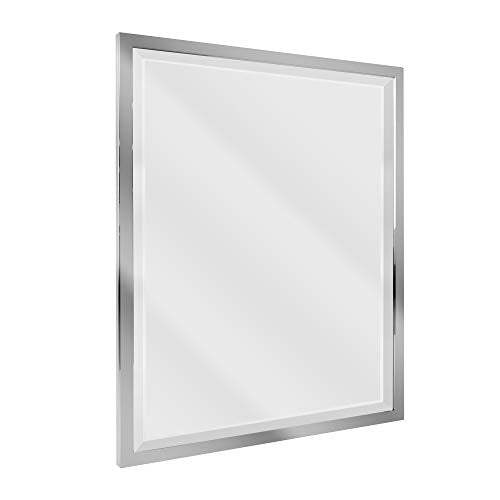 Head West Brushed Chrome Framed Bathroom Mirror - Beveled Edge Rectangle Vanity Mirror - Modern Living Room Accent and Home Decor with Vertical and Horizontal Mount - 24" x 30"