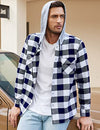 COOFANDY Men's Fashion Hoodies & Sweatshirts Button Up Checkered Shirt Lightweight Jackets Navy Blue