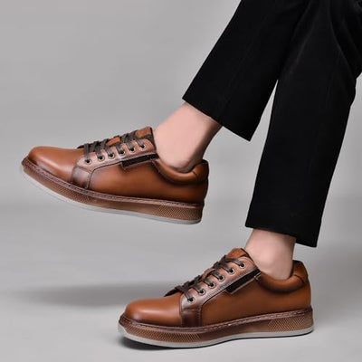 Men's Casual Oxford Dressy Sneaker Shoe Genuine Leather Fashion Casual Walking Shoes for Men Zapatos de Cuero Casuales para Hombres Brown 10.5